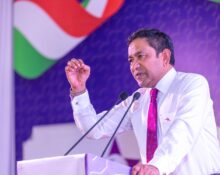 ޕީއެންއެފްގެ ގައުމީ ޖަލްސާގައި ރައީސް ޔާމީން ވާހަކަފުޅުދައްކަވަނީ -- ފޮޓޯ: ޕީއެންއެފް